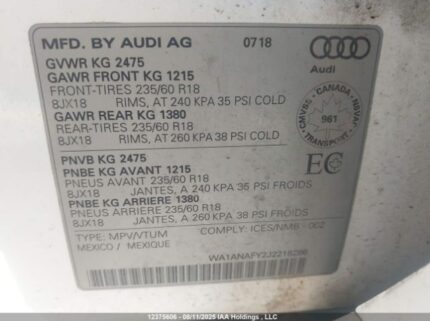 WA1ANAFY2J2218286 2018 AUDI