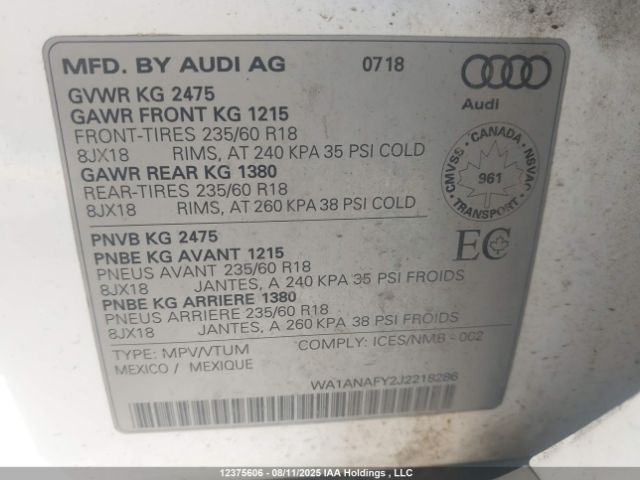 WA1ANAFY2J2218286 2018 AUDI