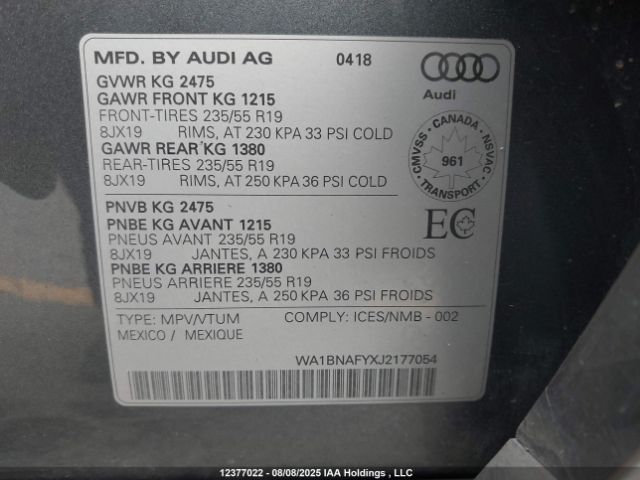 2018 AUDI Q5 PREMIUM PLUS | VIN: WA1BNAFYXJ2177054