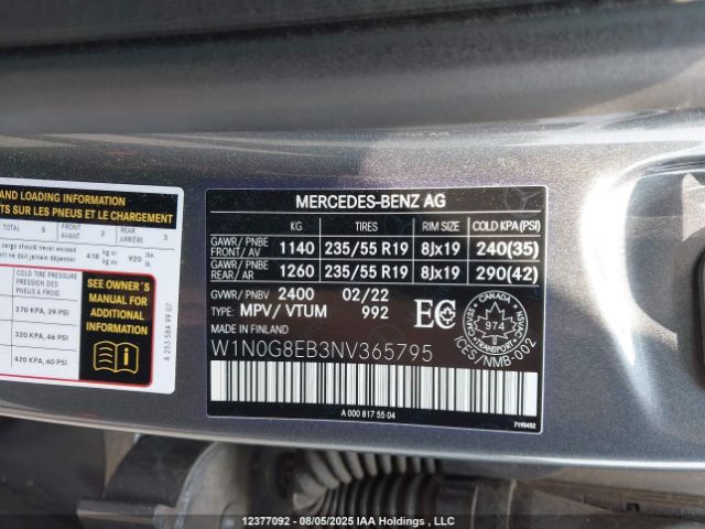 W1N0G8EB3NV365795 2022 MERCEDES-BENZ