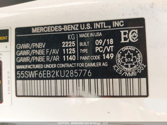 2019 MERCEDES-BENZ C 43 AMG | VIN: 55SWF6EB2KU285776