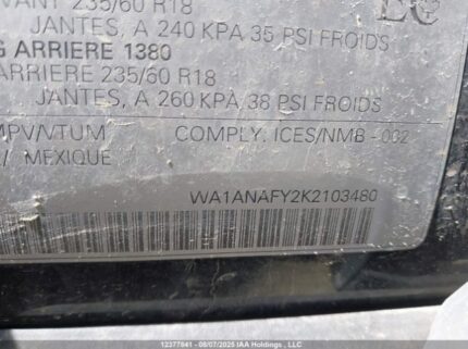 WA1ANAFY2K2103480 2019 AUDI