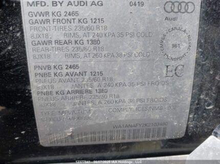 WA1ANAFY2K2103480 2019 AUDI