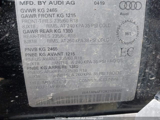 WA1ANAFY2K2103480 2019 AUDI
