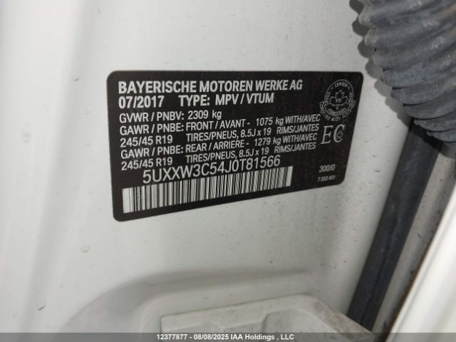5UXXW3C54J0T81566 2018 BMW