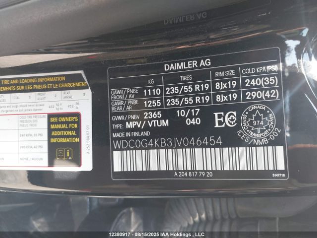 2018 MERCEDES-BENZ GLC 300 4MATIC | VIN: WDC0G4KB3JV046454