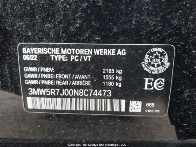 2022 BMW 330I XDRIVE | VIN: 3MW5R7J00N8C74473