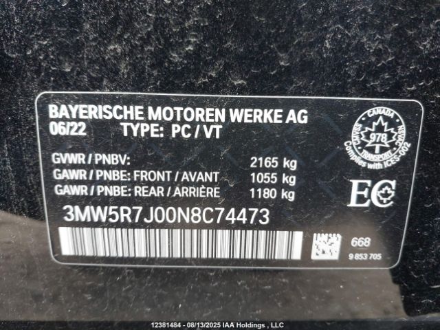 2022 BMW 330I XDRIVE | VIN: 3MW5R7J00N8C74473