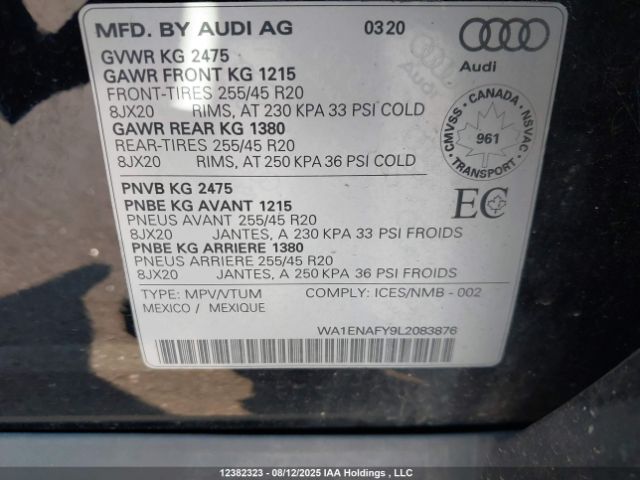 2020 AUDI Q5 TITANIUM PREMIUM PLUS | VIN: WA1ENAFY9L2083876