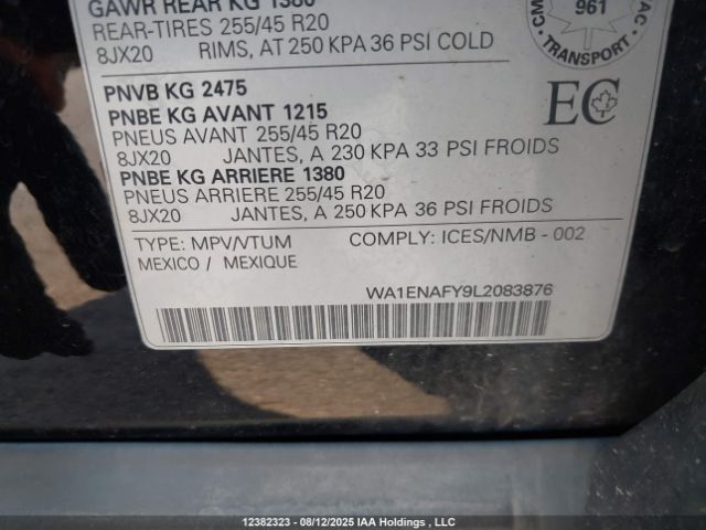 2020 AUDI Q5 TITANIUM PREMIUM PLUS | VIN: WA1ENAFY9L2083876