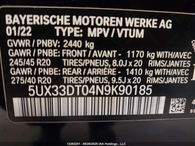 5UX33DT04N9K90185 2022 BMW