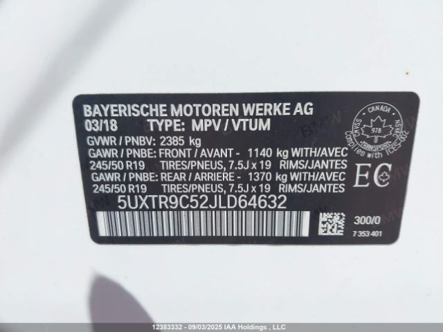2018 BMW 5UXTR9C52JLD64632