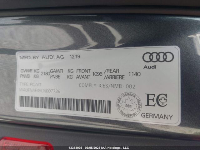 2020 AUDI A4 SEDAN | VIN:WAUFNAF45LN007736
