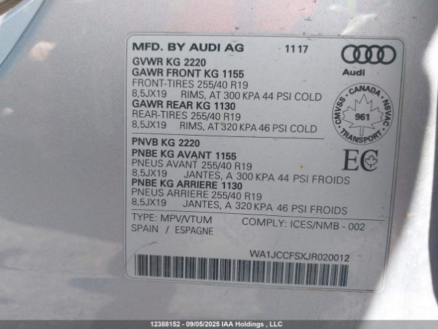 2018 AUDI Q3 PREMIUM PLUS | VIN: WA1JCCFSXJR020012