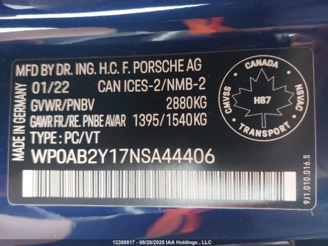 2022 PORSCHE TAYCAN 4S | VIN: WP0AB2Y17NSA44406