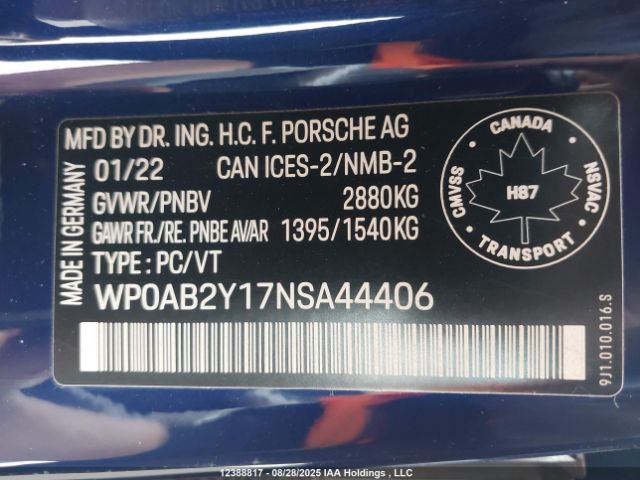 2022 PORSCHE TAYCAN 4S | VIN: WP0AB2Y17NSA44406