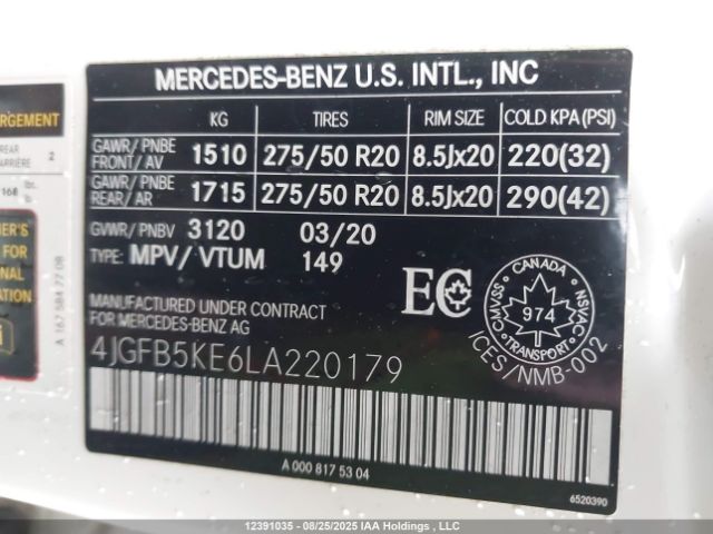 4JGFB5KE6LA220179 2020 MERCEDES-BENZ