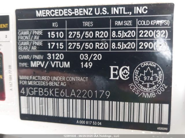 4JGFB5KE6LA220179 2020 MERCEDES-BENZ