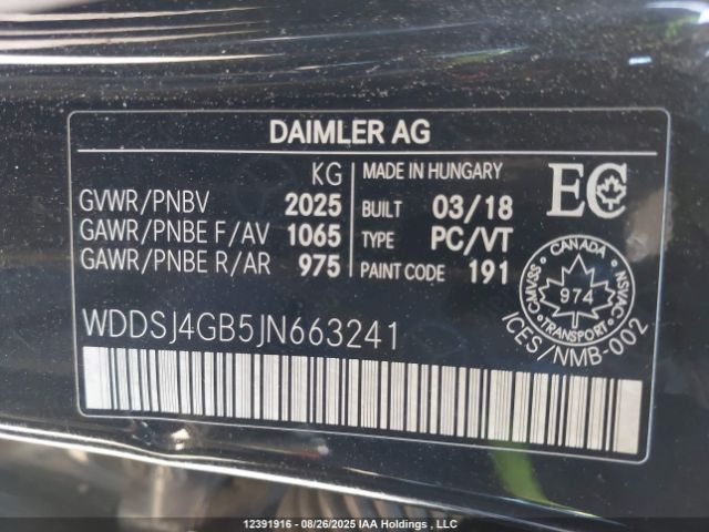 WDDSJ4GB5JN663241 2018 MERCEDES-BENZ