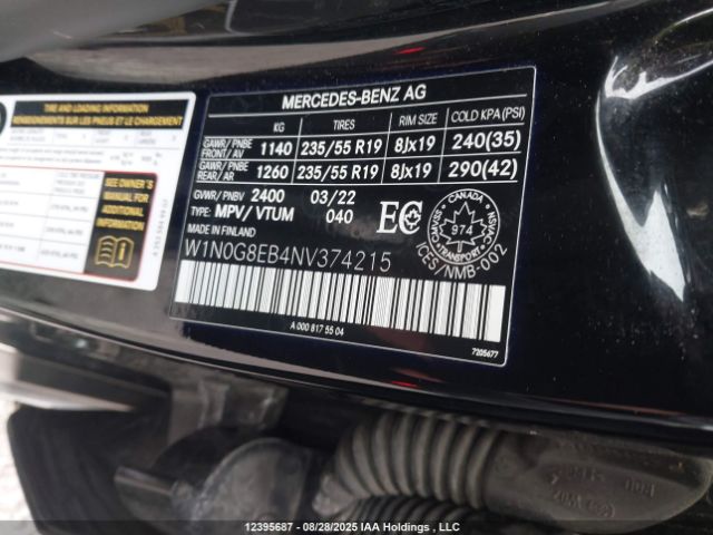 W1N0G8EB4NV374215 2022 MERCEDES-BENZ