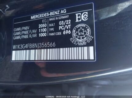 2022 MERCEDES-BENZ A 220 4MATIC | VIN: W1K3G4FB8NJ356566