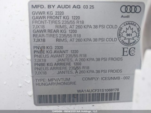2025 AUDI Q3 PREMIUM 40 | VIN: WA1AUCF31S1068178