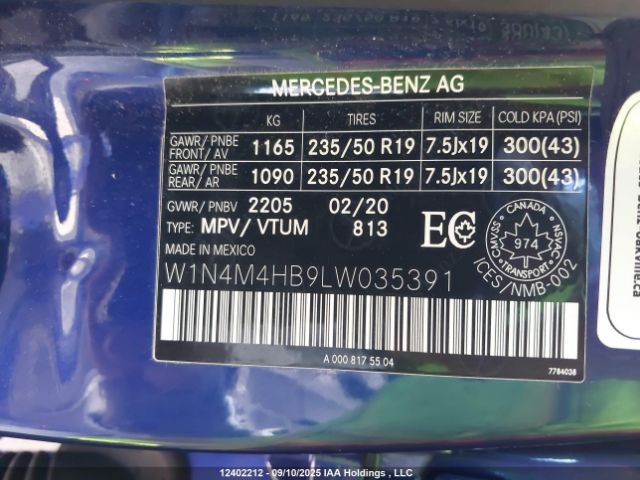 2020 MERCEDES-BENZ GLB 250 4MATIC | VIN: W1N4M4HB9LW035391
