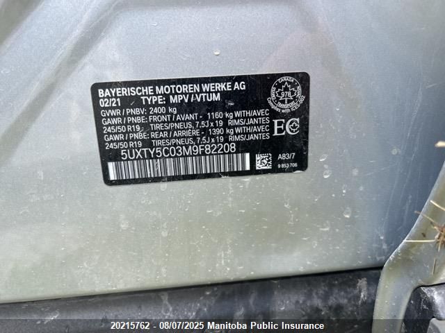 5UXTY5C03M9F82208 2021 BMW