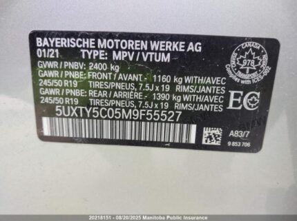 5UXTY5C05M9F55527 2021 BMW