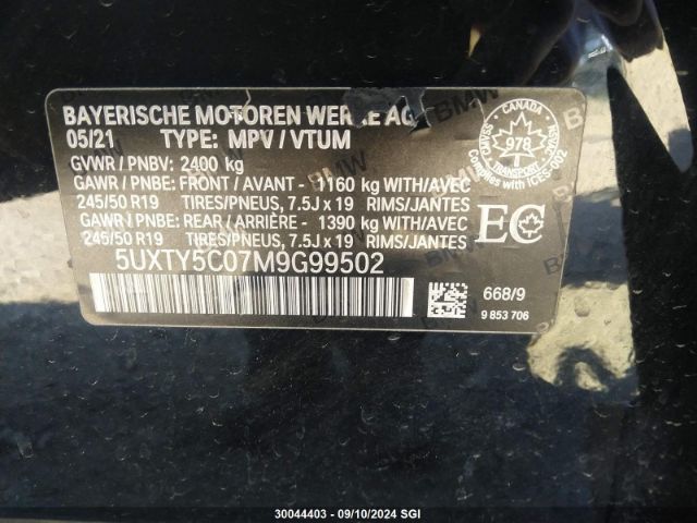 5UXTY5C07M9G99502 2021 BMW