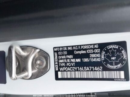 WP0AC2Y16LSA71462 2020 PORSCHE