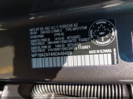 WP1BA2AY4NDA48489 2022 PORSCHE