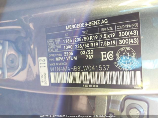 W1N4M4HB8LW041537 2020 MERCEDES-BENZ