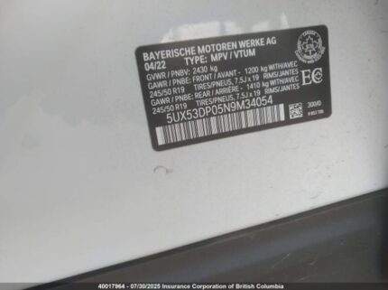 5UX53DP05N9M34054 2022 BMW
