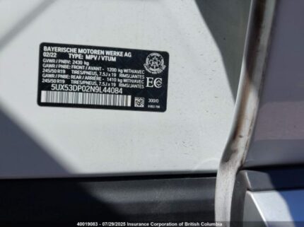 5UX53DP02N9L44084 2022 BMW