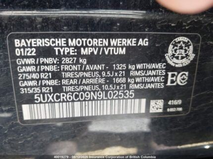 5UXCR6C09N9L02535 2022 BMW
