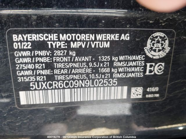 5UXCR6C09N9L02535 2022 BMW
