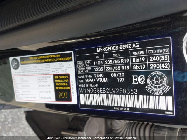 W1N0G8EB2LV258363 2020 MERCEDES-BENZ