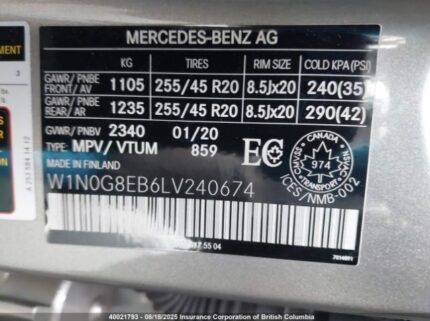 W1N0G8EB6LV240674 2020 MERCEDES-BENZ