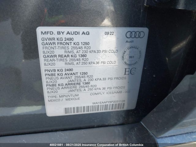 WA1EAAFY5P2031128 2023 AUDI