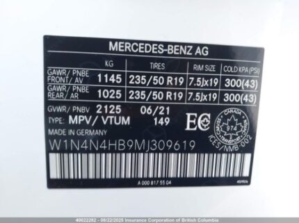 W1N4N4HB9MJ309619 2021 MERCEDES-BENZ