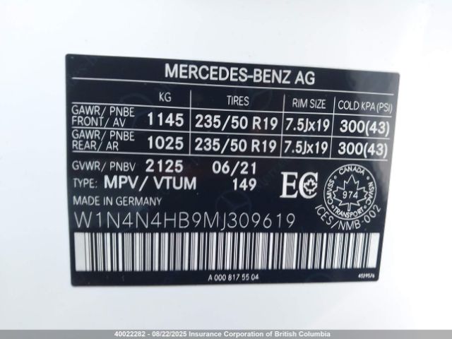 W1N4N4HB9MJ309619 2021 MERCEDES-BENZ