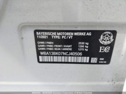 WBA13BK07NCJ40506 2022 BMW