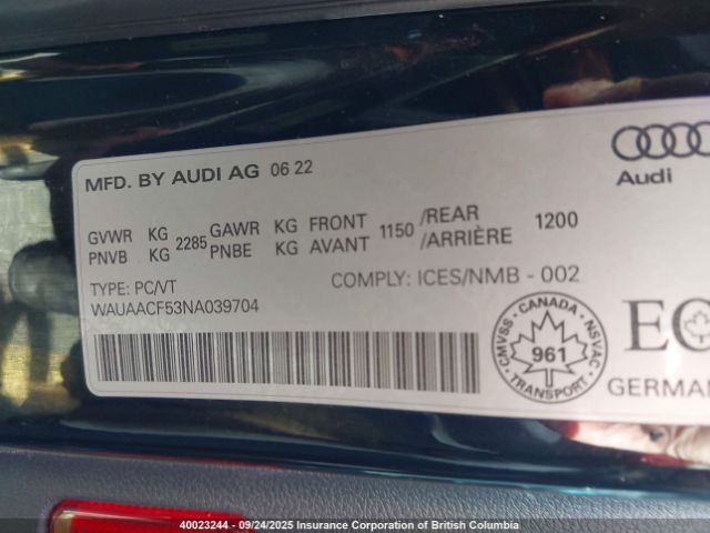 2022 AUDI A5 | VIN: WAUAACF53NA039704