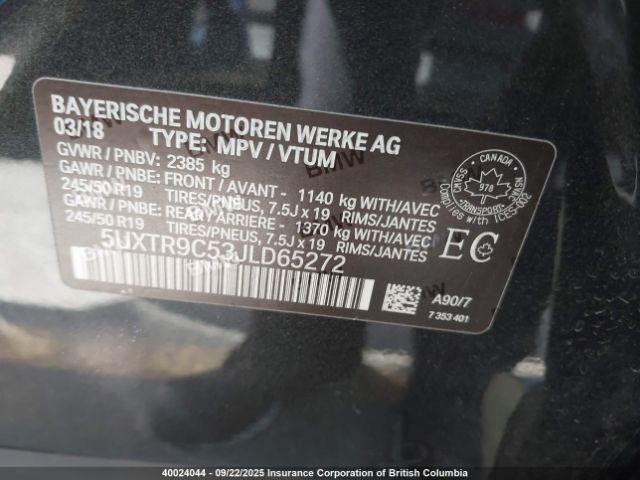 2018 BMW X3 XDRIVEM40I | VIN: 5UXTR9C53JLD65272