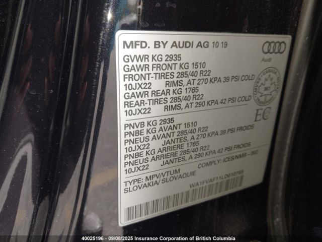 WA1FVAF11LD010765 2020 AUDI