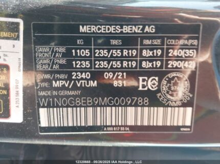 2021 MERCEDES-BENZ GLC 300 4MATIC | VIN: W1N0G8EB9MG009788