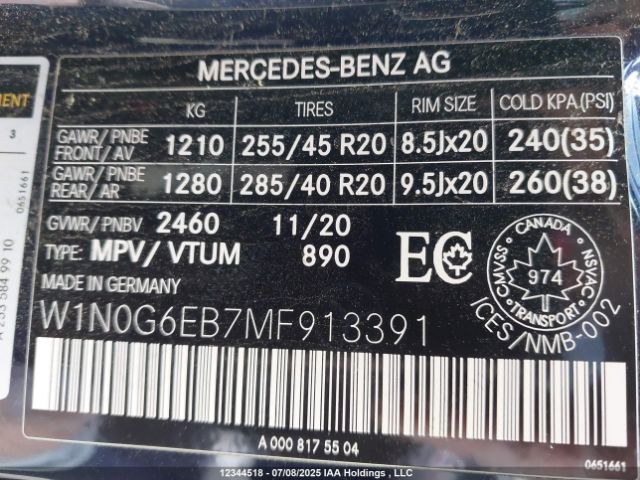 2021 MERCEDES-BENZ AMG GLC 43 4MATIC | VIN: W1N0G6EB7MF913391