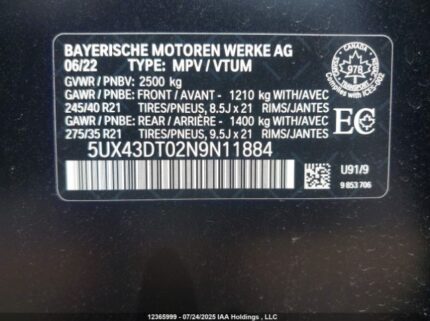 2022 BMW X4 M40I | VIN: 5UX43DT02N9N11884