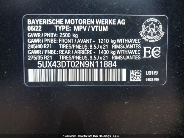 2022 BMW X4 M40I | VIN: 5UX43DT02N9N11884